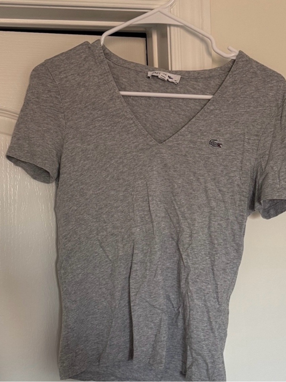 Lacoste Heather Gray V-Neck Short Sleeve Tee